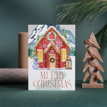 Feliz Natal Casa Vermelha do País Montanha Neve