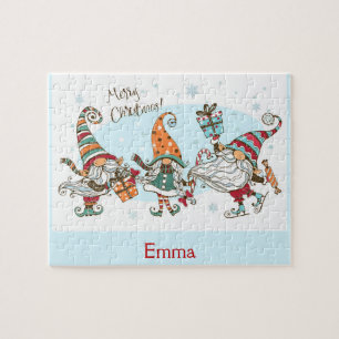 Quebra-cabeça Feliz Natal Elves Gnomos Nome personalizado