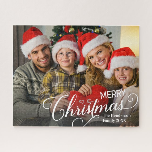 Quebra-cabeça Feliz Natal Foto Personalizada Simples (Horizontal)
