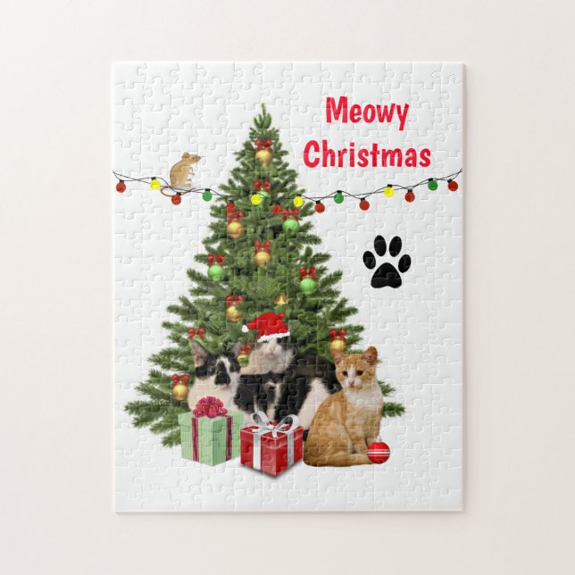 Quebra-cabeça Feliz Natal Gato / Amante de Gatos  (Vertical)