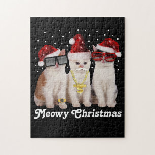 Quebra-cabeça Feliz Natal  Gato Bonito Com Papai Noel