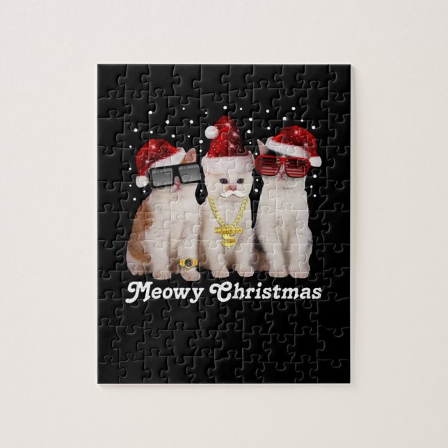 Quebra-cabeça Feliz Natal | Gato Gato Com Papai Noel (Vertical)