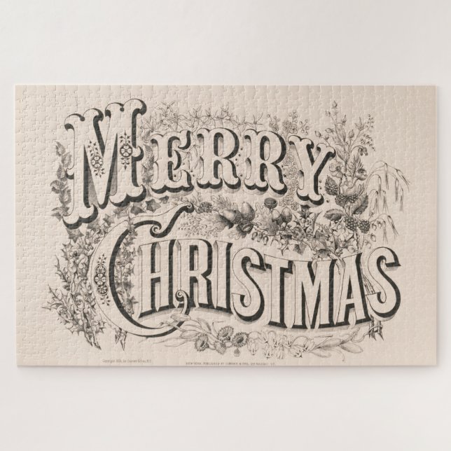 Quebra-cabeça Feliz Natal, Impressão Vintage Currier & Ives (Horizontal)