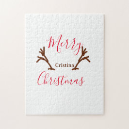 Quebra-cabeça Feliz Natal, marrom-rena-chifre, feriado