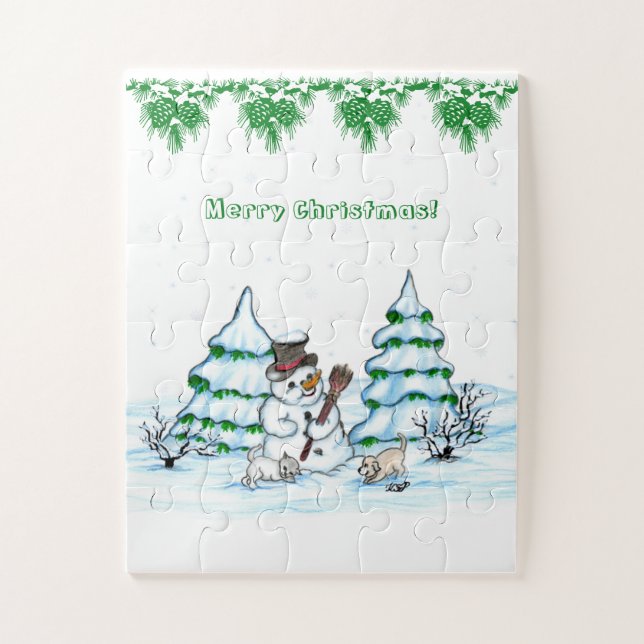Quebra-cabeça Feliz Natal! Neve com Cat e Puppy (Vertical)
