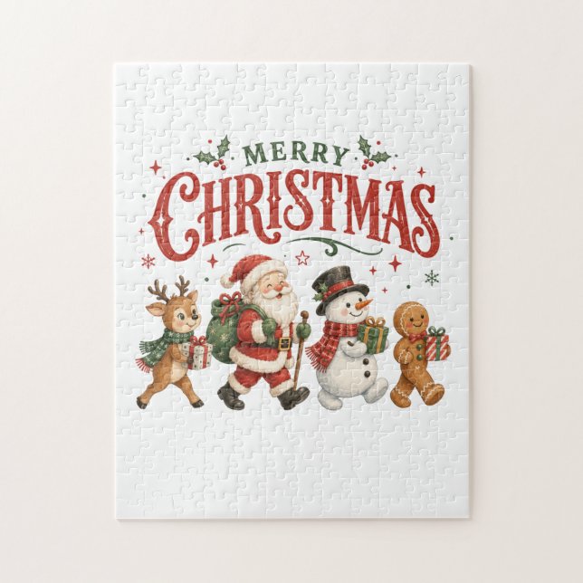 Quebra-cabeça Feliz Natal Papai Noel e Amigos (Vertical)