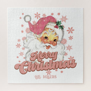 Quebra-cabeça Feliz Natal Papais noeis de Tipografia Retro Rosa 