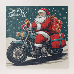 Quebra-cabeça Feliz Natal - Papais noeis de Vintage em Moto