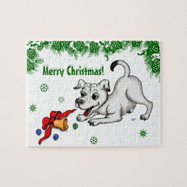 Quebra-cabeça Feliz Natal! Puppy com Bell e Ball (Horizontal)