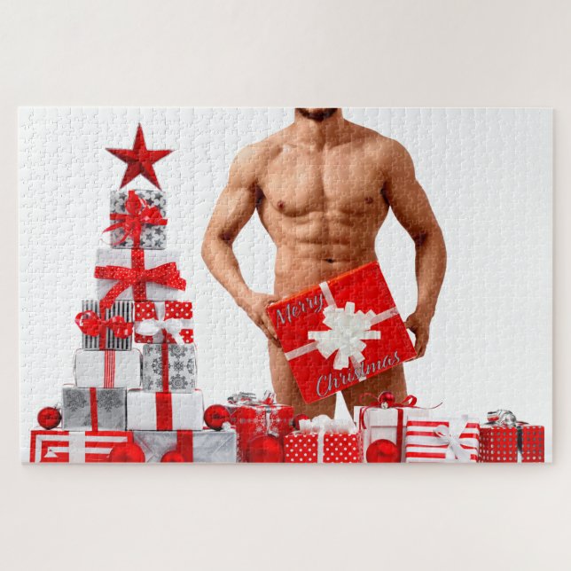 Quebra-cabeça Feliz Natal SlipperyJoe presente vermelho branco p (Horizontal)