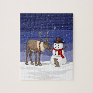 Quebra-cabeça Feliz Natal Snowman & Swete Reindeer