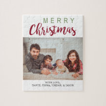 Feliz Natal Verde Família Vermelha Foto Simples Ch