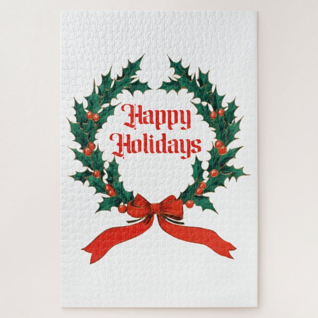 Quebra-cabeça Feliz Natal Vintage Holly Wreath (Vertical)