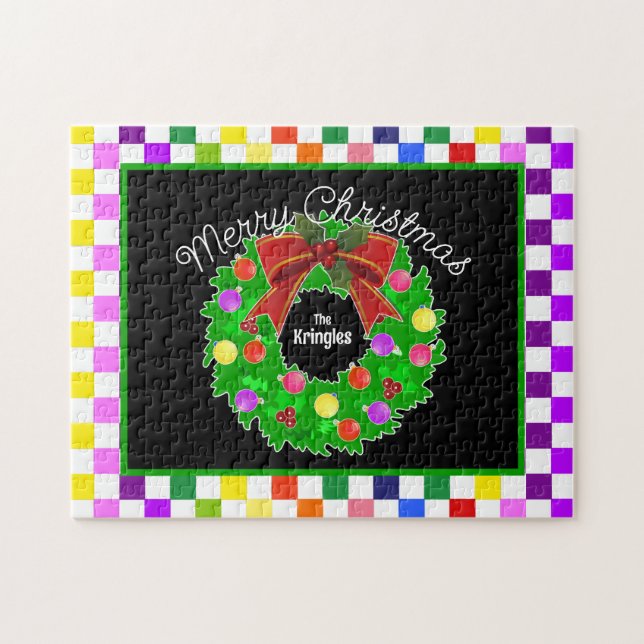 Quebra-cabeça Feliz Natal Wreath Personalizada Colorida (Horizontal)