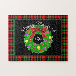 Quebra-cabeça Feliz Natal Wreath Personalizar Xadrez Verde Verme