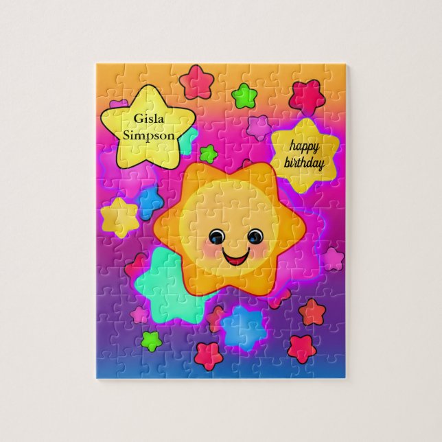 Quebra-cabeça Feliz Rainbow Pastel Sun com estrelas brilhantes (Vertical)