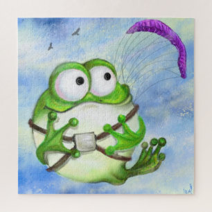 Quebra-cabeça Feliz Sapo Engraçado Paraglider - Desenho de Carto