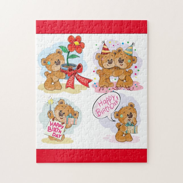 Quebra-cabeça Feliz Urso de Aniversário (Vertical)