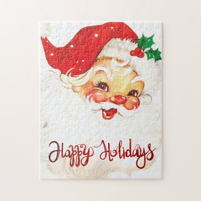 Quebra-cabeça Felizes Festas, Papai Noel Retro (Vertical)