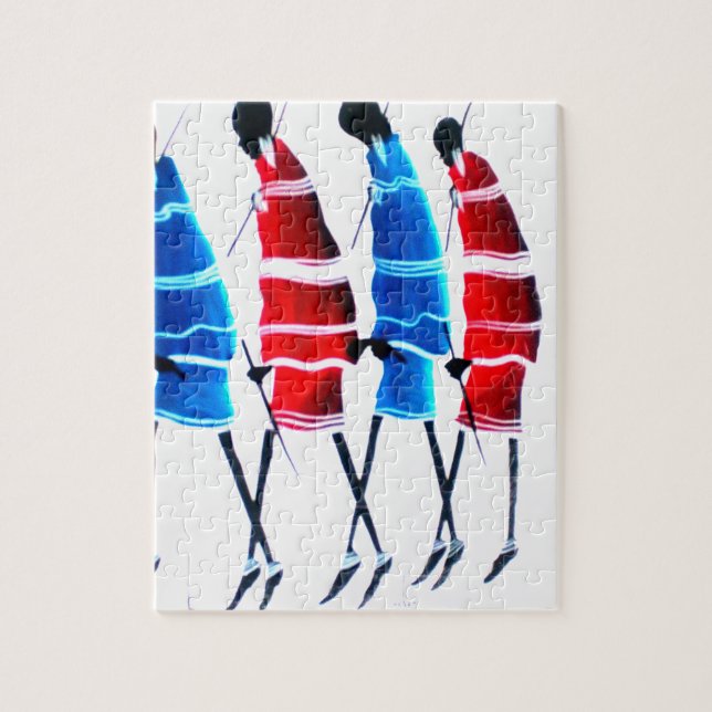 Quebra-cabeça Felizes Pessoas Maasai Guerreiros Andando Impressã (Vertical)