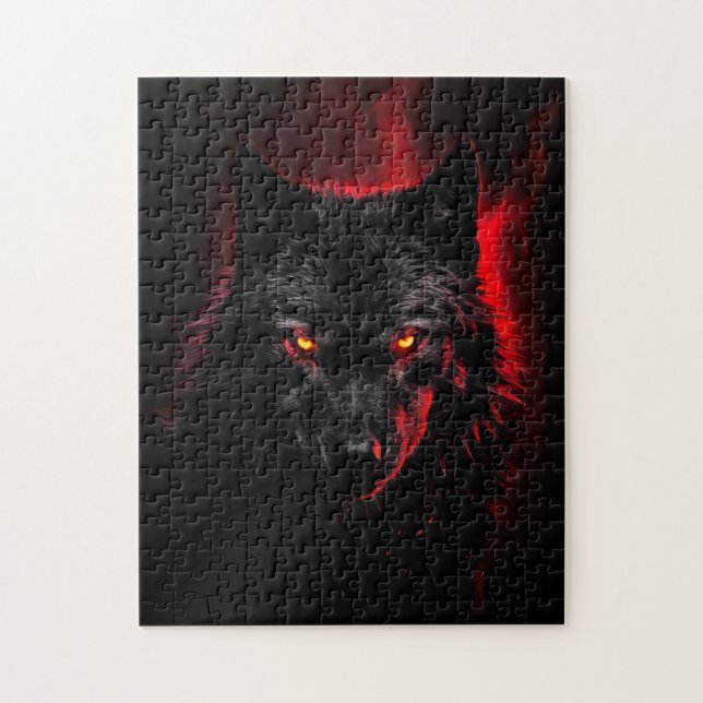 Quebra-cabeça Fenrir - Lobo Negro com Olhos Vermelhos (Vertical)