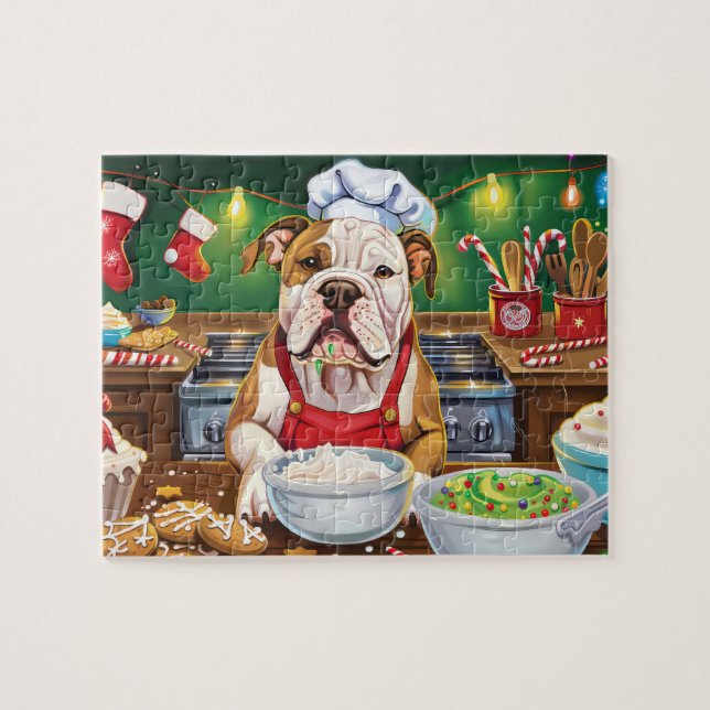 Quebra-cabeça Feriado Americano Bulldog Baking: Natal Festivo (Horizontal)