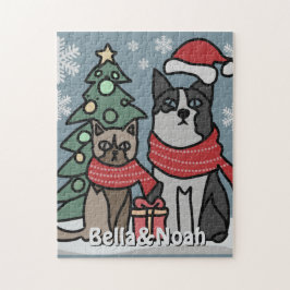 Quebra-cabeça Feriado de Gato e Cachorro Minimalista se Juntam