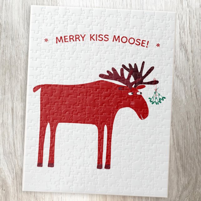 Quebra-cabeça Feriado Moose Engraçado (Merry Kiss Moose fun jigsaw puzzle)