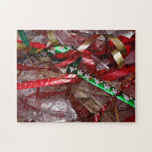 Quebra-cabeça Feriado Vermelho e Dourado das Fitas de Natal (Horizontal)