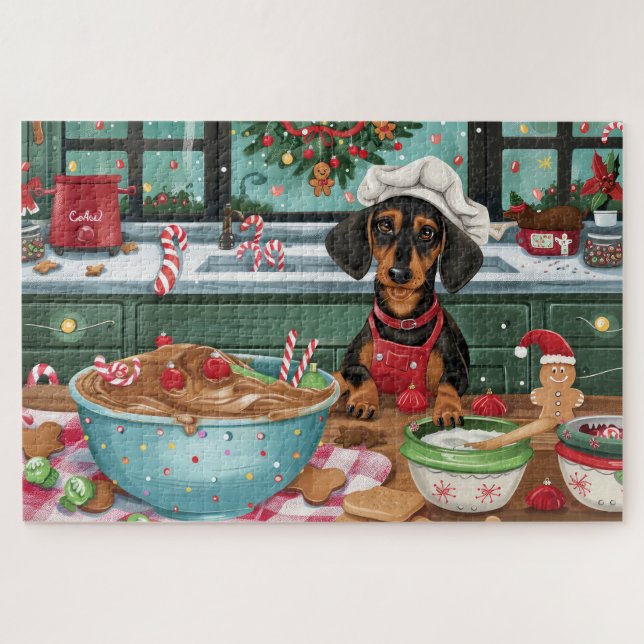 Quebra-cabeça Férias Dachshund Baking: Natal Festivo (Horizontal)