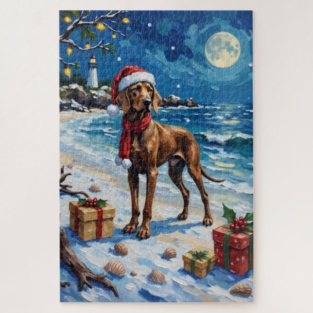 Quebra-cabeça Férias de Natal na Praia com Weimaraner (Vertical)