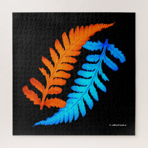 Quebra-cabeça Ferns Pintados Japoneses, Laranja-Cor-de-Ferro-Azu