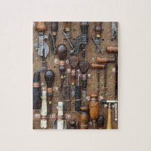 Quebra-cabeça Ferramentas de artesanato de couro de madeira Vint