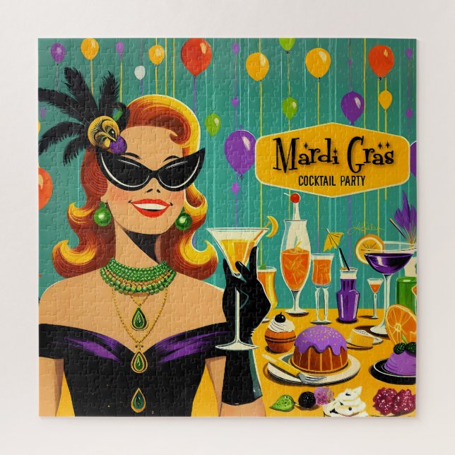 Quebra-cabeça Festa de Cocktail de Martini Retro 50s Mardi Gras (Vertical)