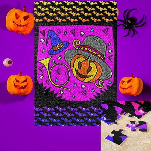 Quebra-cabeça Festa de Halloween Jack O'Lanterna Maçã Roxo Grand (Halloween Party Jack O'Lantern Bugle Purple Large Jigsaw Puzzle)