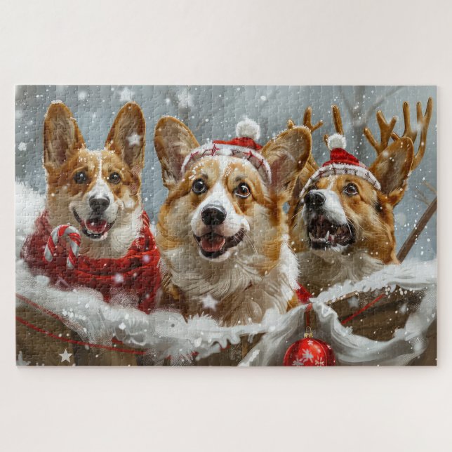Quebra-cabeça Festa de Natal do Cão Corgi (Horizontal)