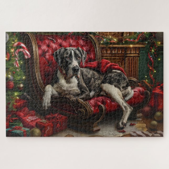 Quebra-cabeça Festa de Natal do Cão Dogue Alemão (Horizontal)