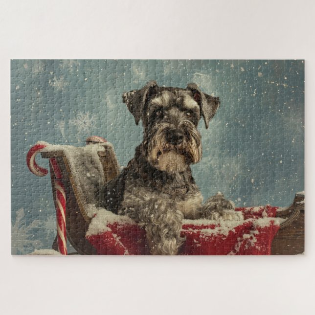 Quebra-cabeça Festa de Natal do Cão Schnauzer (Horizontal)