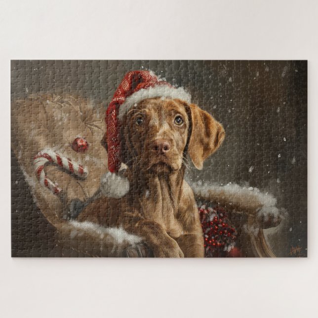 Quebra-cabeça Festa de Natal do Cão Vizsla (Horizontal)