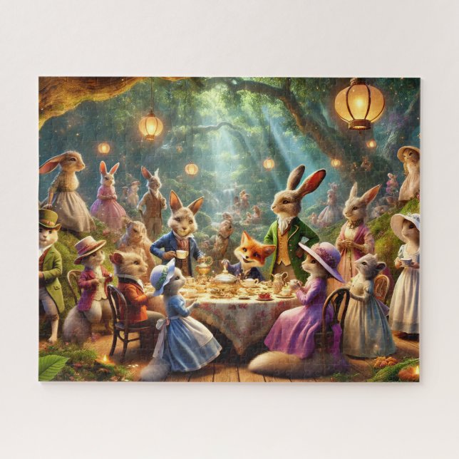 Quebra-cabeça Festa do Chá na Floresta com Animais Caprichosos (Horizontal)