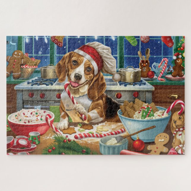 Quebra-cabeça Festas de Natal com Beagle: Panificação Festiva (Horizontal)