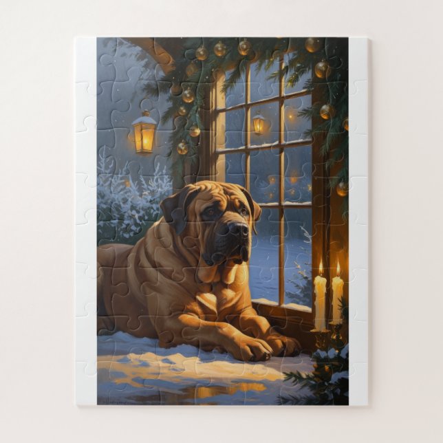 Quebra-cabeça Festivo Bullmastiff com Férias de Natal (Vertical)