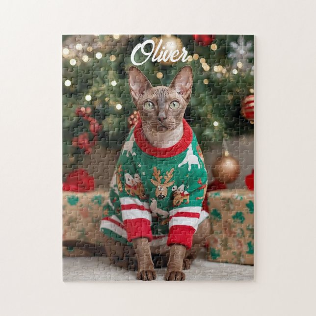 Quebra-cabeça Festivo Cornish Rex Cat Natal Personalizado (Vertical)