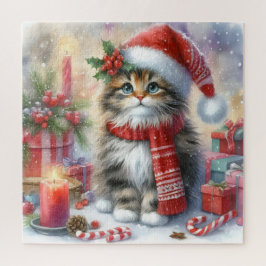 Quebra-cabeça Festivo e Adorável, Cozy Kitten de Natal