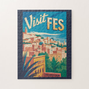 Quebra-cabeça Fez Marrocos África Ilustração Viagem Arte Vintage