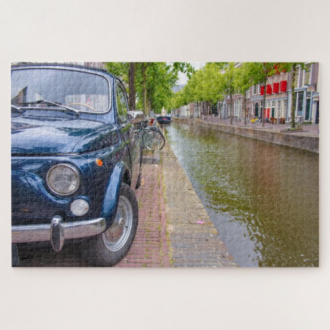 Quebra-cabeça Fiat 500 carro no canal, Amsterdã (Horizontal)