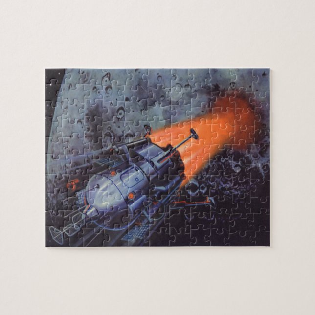 Quebra-cabeça Ficção científica retrô, foguete lunar decolando (Horizontal)