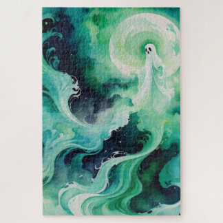 Quebra-cabeça Figura fantasma verde com lua