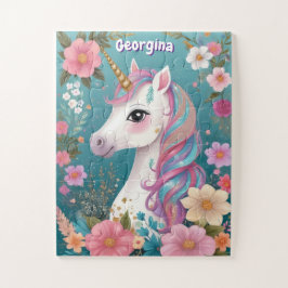 Quebra-cabeça Filhos Personalizados do Unicórnio Floral, Brilhan