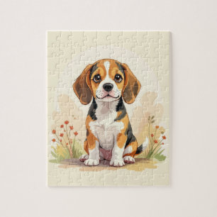 Quebra-cabeça Filhote de Beagle Tricolor Preto, Marrom e Branco